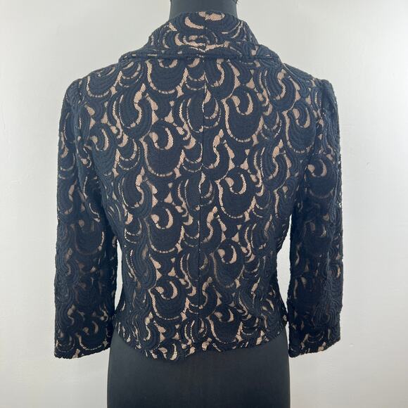 Vivienne Tam Black Tan Lace Overlay Cropped Asymmetric Evening Jacket Blazer 10 - Picture 4 of 6